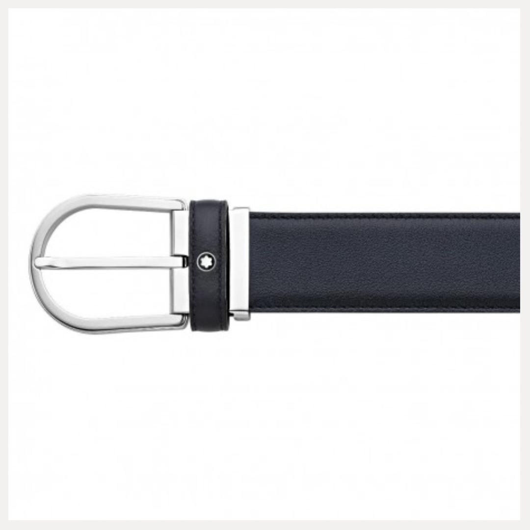Ceinture Montblanc 123888 boucle fer à cheval 35 mm bleue