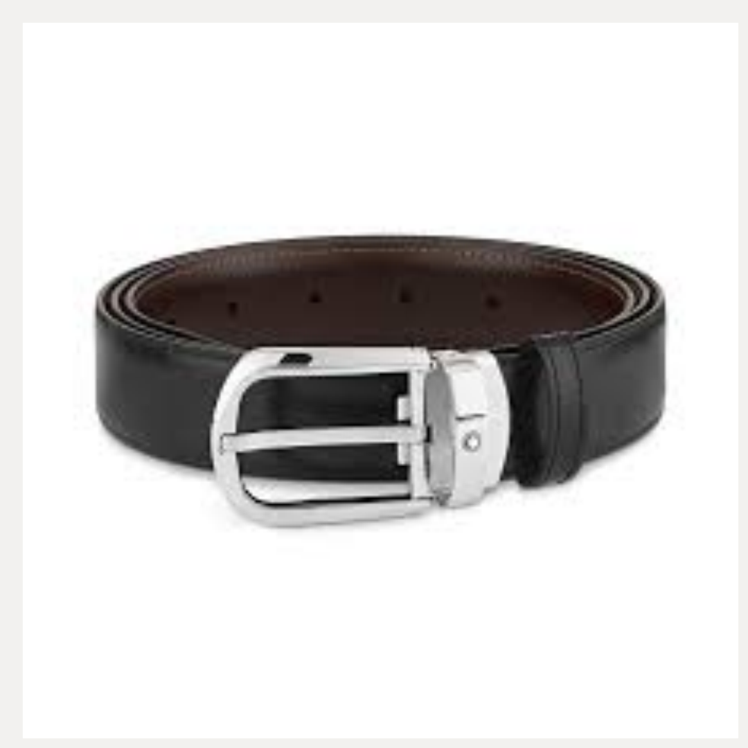 Ceinture réversible Montblanc en cuir noir et marron – Réf. 114412