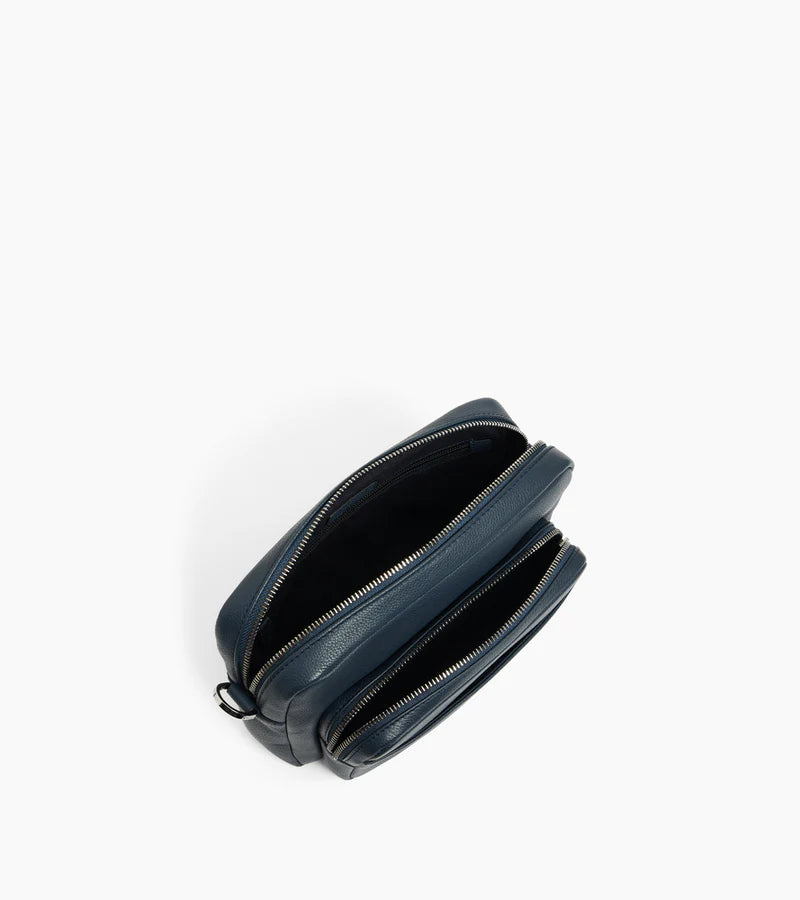 Le Tanneur- Petit sac bandoulière cuir grainé Marceau bleu crépuscule
